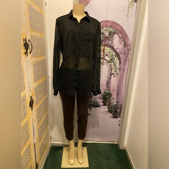 Free People Best of Both Worlds sheer black Blouse size M - Picture 6 of 13